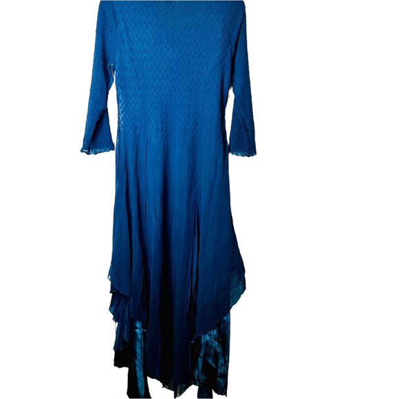 Komarov beaded V-neck 3/4 sleeve ruffled tiered dress in Navy size Small… - Picture 6 of 6